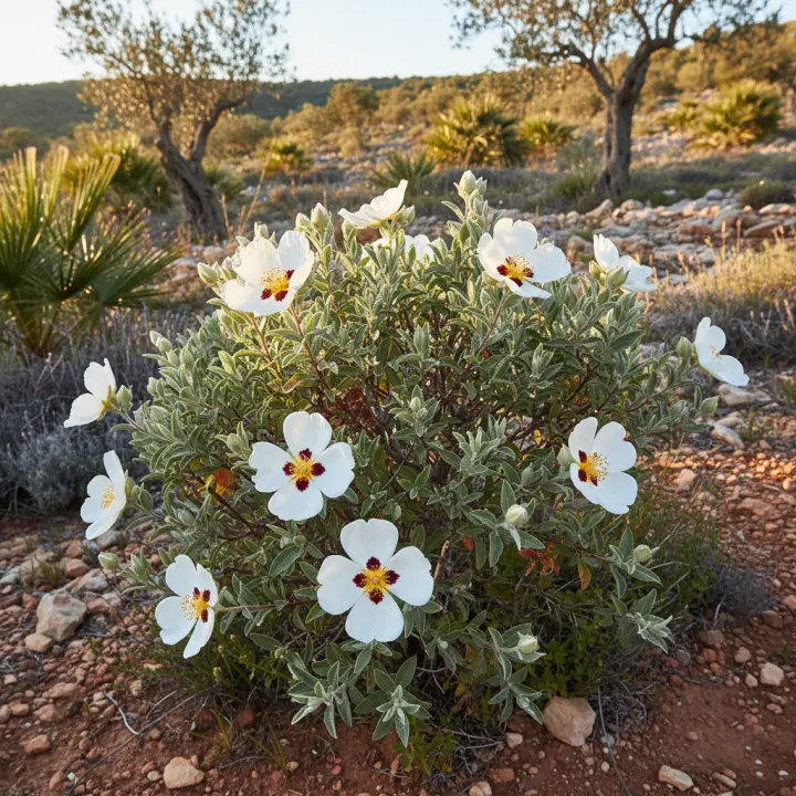Cistus × aguilarii 'Maculatus'